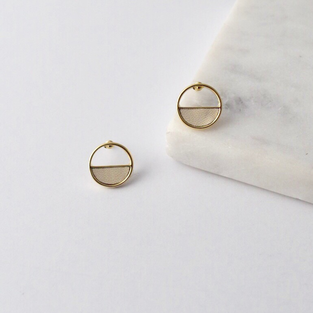 Cream Leather Stud Earrings